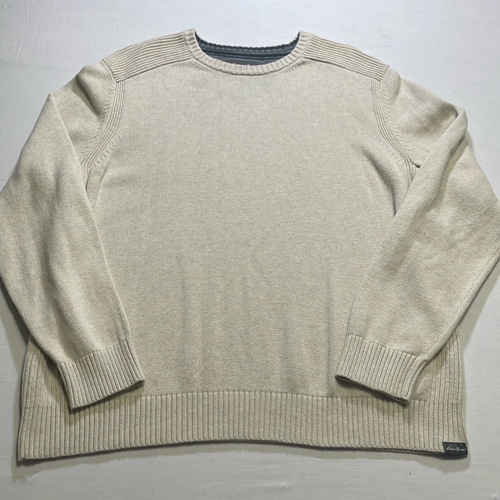 Eddie Bauer  Men’s XL Crew Neck Pullover Sweater Ivory. Pre-Owned.